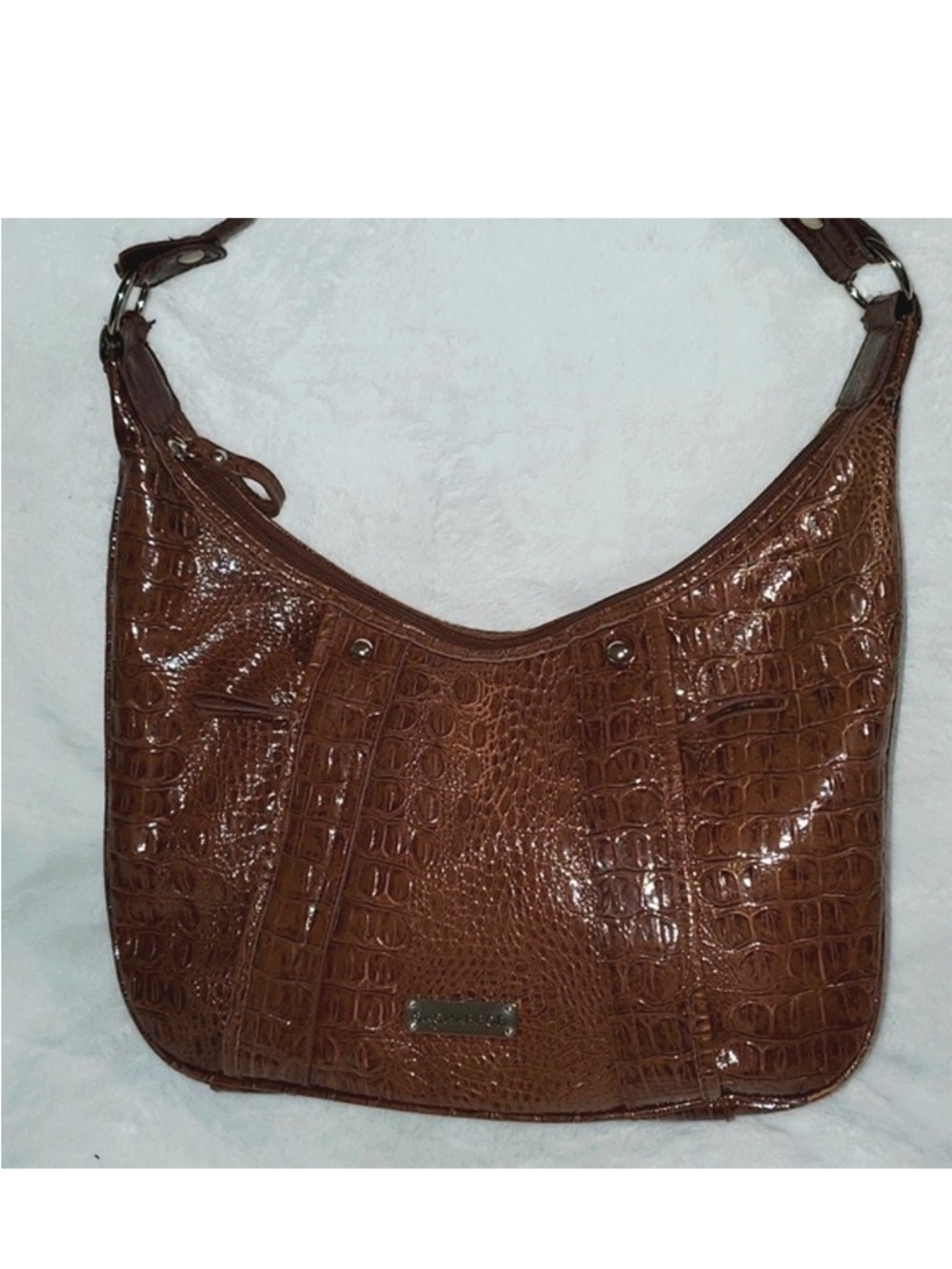 SAG HARBOR Brown Croc-Embossed Shoulder Bag